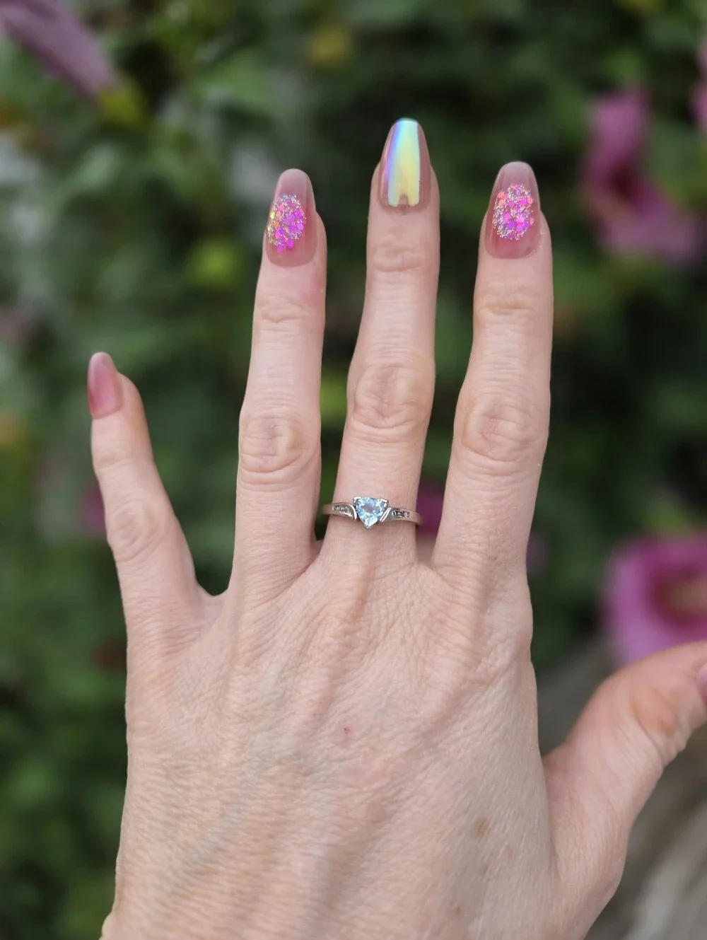 10k White Gold Trillion Aquamarine And Diamond Ring